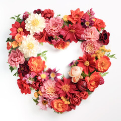 Flowers wreath in the shape of heart. AI generated
