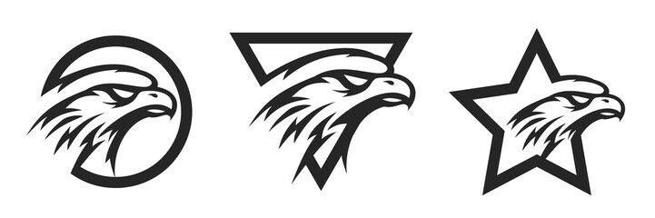 Abstract falcon, eagle or hawk head isolated on white background. Template for design mascot, label, badge, emblem or other branding. Vector illustration.