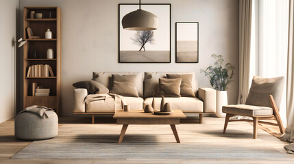 Fototapeta na wymiar a contemporary living room with a gray couch