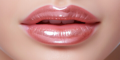 Aesthetic korean lipgloss lips juicy. AI Generative - obrazy, fototapety, plakaty