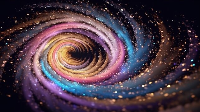 Iridescent sparkle rainbow fairy dust spiral swirl. Glitter shimmer galaxy spin. Magical fantasy background wallpaper