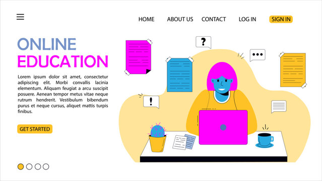 Education concept vector illustrations of distance web learning. Design to online education platform, master classes and language classes, video call, educational webinar, personal tutor courses. - Powered by Adobe