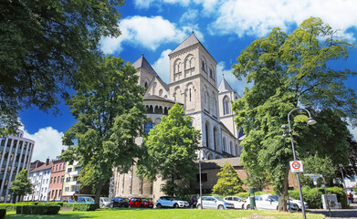Cologne (Köln), Germany - June 6. 2023: Beautiful romanesque architecture medieval german St....