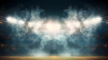 Bright stadium arena lights and smoke