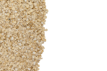 Oat flakes on a white background. With place for text. Vegetarian food.