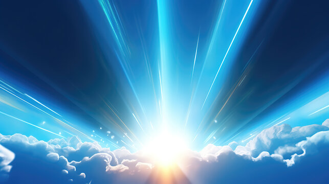 beautiful sun is shining through the sky, impressive blue anime artwork, ai generated image