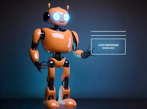Robot with chat box. Concept of chatbot or ai assistant. AI generated