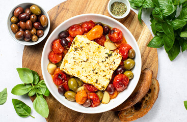 Greek feta baked with cherry tomatoes and olives