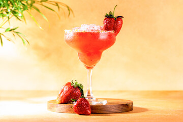 Strawberry Margarita cocktail, front view - obrazy, fototapety, plakaty