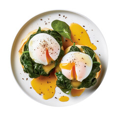 Delicious Plate of Eggs Florentine on a Transparent Background. Generative AI - obrazy, fototapety, plakaty