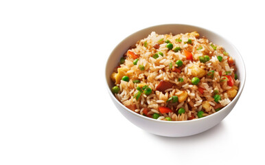 A Plate of Fried Rice Isolated on a White Background
