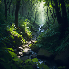 morning in the forest. AI generated