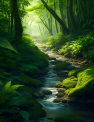 morning in the forest. AI generated