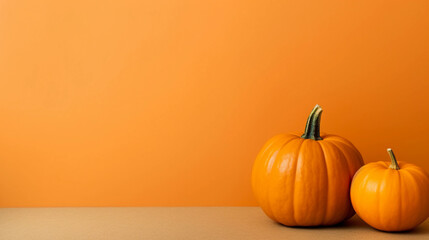 Pumpkin, isolated on orange background with copyspace, Generative AI.