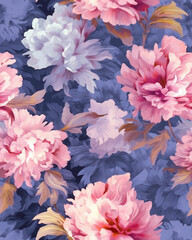 Hand drawing wallpaper tileable pattern of peonies created with Generative AI technology
