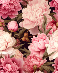 Hand drawing wallpaper tileable pattern of peonies created with Generative AI technology