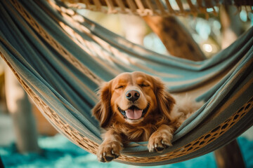 Dog finds bliss on a hammock, embracing summer vacation vibes Generative AI
