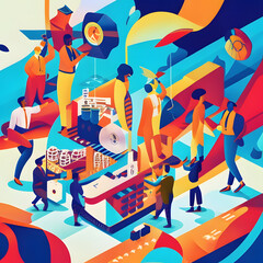 vibrant and dynamic illustration of a team of professionals. AI generated