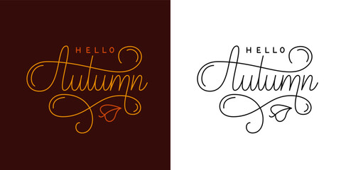 Hello Autumn Handwritten Phrase. Fall Greeting Vector Hand Lettering. 