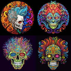 coloring page mandala zombie head with hair