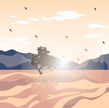 nature landscape vector illustration design template with hot sun