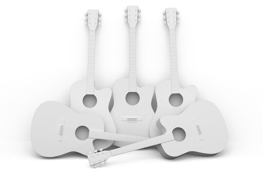 Set of electric acoustic guitar isolated on monochrome background.