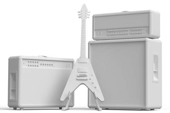 Classical amplifier with acoustic guitar isolated on monochrome background.