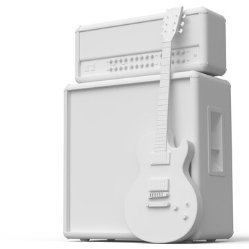 Classical amplifier with acoustic guitar isolated on monochrome background.