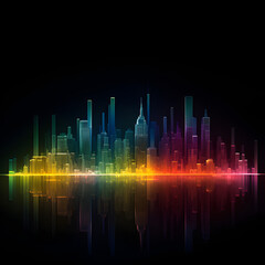 spectral projectionof city skyline expansive  lense - obrazy, fototapety, plakaty