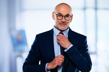 Portrait of mid aged businessman wearing suit and tie while standing at the office