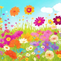 Fototapeta na wymiar Colourful abstract flower meadow illustration and Colourful watercolour abstract flower background.
