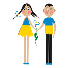 Cartoon boy and girl holding hands. Cute young couple in love holding hands. Vector Illustration.