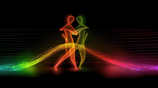 an abstract neon light couple is dancing together, modern dane wallpaper, ai generated image