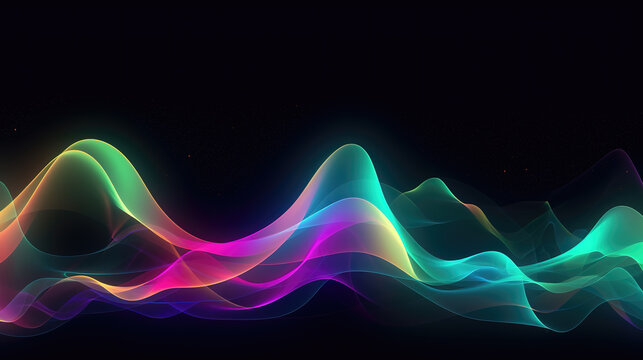 green neon light waves, mountain styled wallpaper, ai generated image