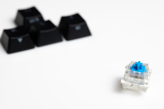 Keycaps and Keyswitch for Mechanical Keyboards Isolated on White Background