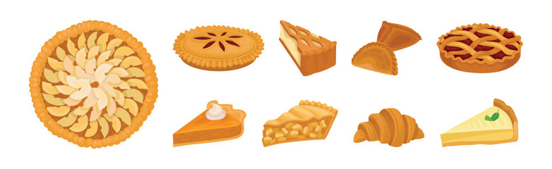 Sweet Baked Pastry and Pie with Filling Vector Set