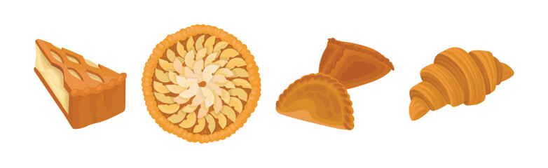 Sweet Baked Pastry and Pie with Filling Vector Set