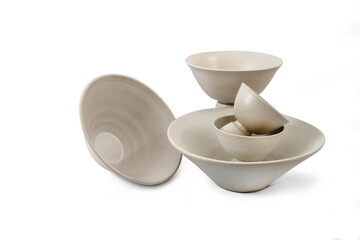 beautiful ceramic pieces on white background