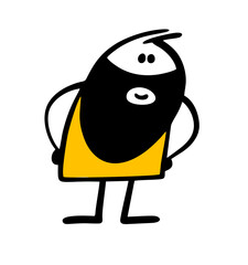 Arab man with a long black beard looks friendly. Vector illustration an emigrant from Asia came to Europe.