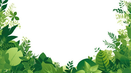 Green leaves frame background, gardening poster or flyer template. Generative AI
