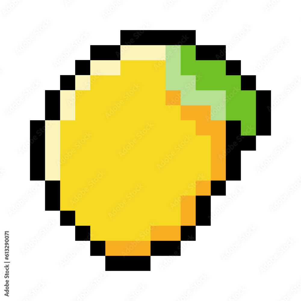 Poster pixel 8-bit lemon object as video game style element vector illustration