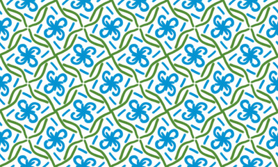 Seamless Pattern Abstract Flowers Green and Blue Colors