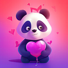 Loveable Cartoon Panda with Heart Balloon