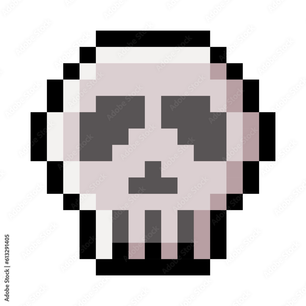 Poster pixel 8-bit skull object as video game style element vector illustration