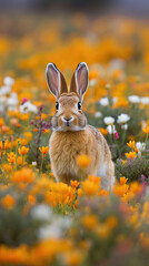 Easter Bunny in Flower Field
