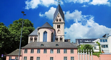 Cologne (Köln), Germany - June 6. 2023: Beautiful romanesque church St. Maria in Lyskirchen from 12th century