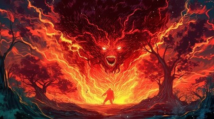 A fire elemental raging out of control . Fantasy concept , Illustration painting. Generative Ai - obrazy, fototapety, plakaty