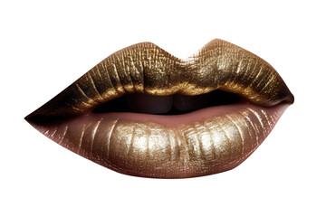 Woman Lips Closeup, Golden Lipstick, Gold Makeup, Beautiful Mouth Make-Up, Model Girl Lip
