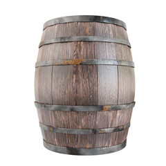 Fototapeta premium Brown Wooden Barrel Cask Cut Out. Realistic 3D Render.