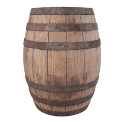 Brown Wooden Barrel Cask Cut Out. Realistic 3D Render.